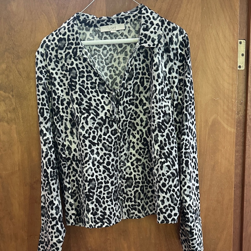 LOFT Black and White Leopard Print Button-Down Shirt